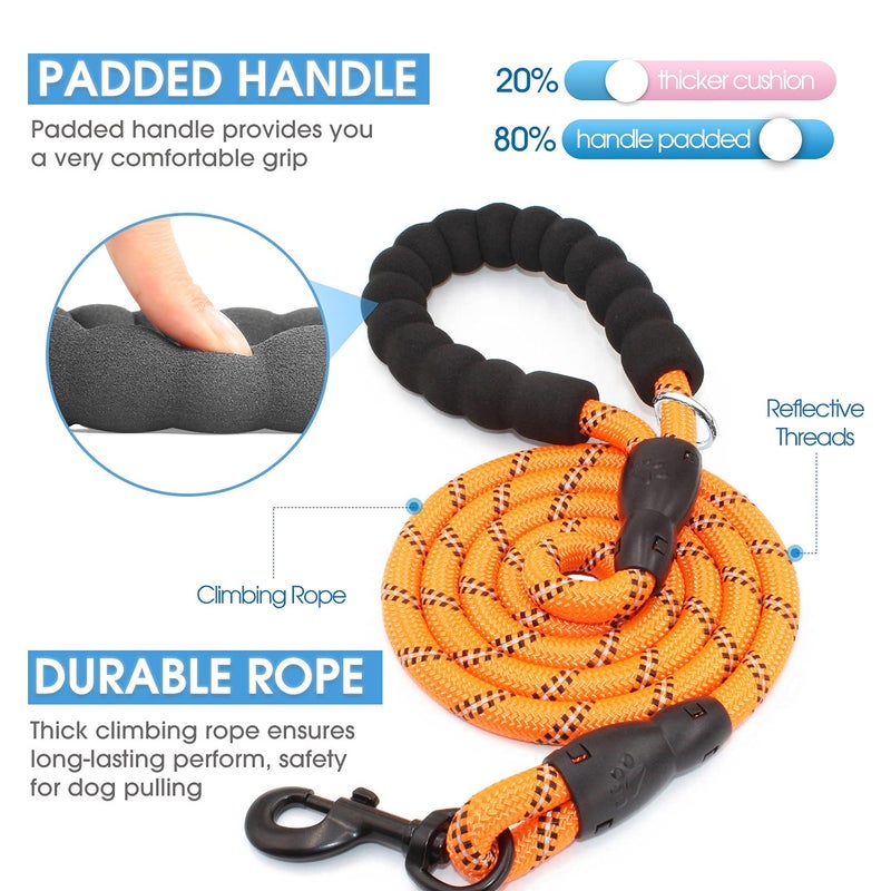 BAAPET 2/4/5/6 FT Dog Leash with Comfortable Padded Handle and Highly Reflective Threads for Small Medium and Large Dogs (6FT-1/2'', Orange) - Image 2